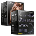 Set 7 accesorii bondage INTOYOU BDSM Line, cu cătușe, zgardă, căluș, bici și mască de ochi, cleme sfârcuri, negru