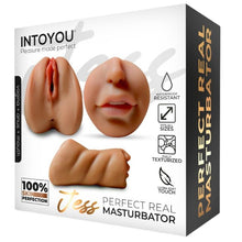 Masturbator manual triplu INTOYOU Jess, simulare vaginală, anală și orală realistă, din TPE, rezistent la apă, culoare naturală