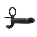 Inel dublu pentru penis cu dildo INTOYOU Magnor, pentru dublă penetrare, stimulare peniană, 10 moduri de vibrație, lungime 19.5 cm, negru