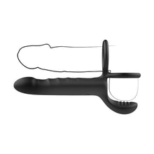 Inel dublu pentru penis cu dildo INTOYOU Magnor, pentru dublă penetrare, stimulare peniană, 10 moduri de vibrație, lungime 19.5 cm, negru
