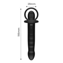 Inel dublu pentru penis cu dildo INTOYOU Magnor, pentru dublă penetrare, stimulare peniană, 10 moduri de vibrație, lungime 19.5 cm, negru