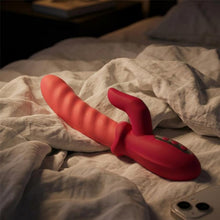 Vibrator dublu INTOYOU Tingly, cu stimulator în formă de deget, control prin aplicație, 9 funcții de mișcare ritmică, din silicon, roșu