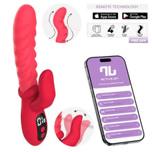 Vibrator dublu INTOYOU Tingly, cu stimulator în formă de deget, control prin aplicație, 9 funcții de mișcare ritmică, din silicon, roșu