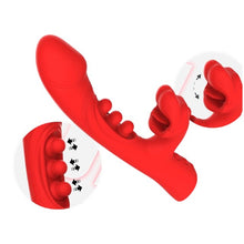 Vibrator dublu INTOYOU Trixy, cu aplicație, design cu stimulator în formă de gură și 3 bile cu funcție de tapping, 9 funcții de mușcături, roșu