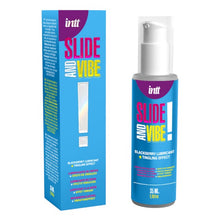 Lubrifiant cu aromă INTT Slide And Vibe, pe bază de apă, cu efect ușor de furnicături, aromă de mure, 35 ml