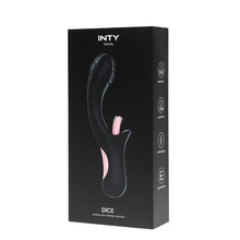 Vibrator cu stimulator INTY TOYS DICE, din silicon moale, cu funcție de simulare sex oral, rezistent la apă IPX6, negru cu roz