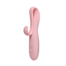 Vibrator cu stimulator INTY TOYS FLARE, din silicon moale, 10 funcții de vibrație, rezistent la apă IPX6, culoare roz