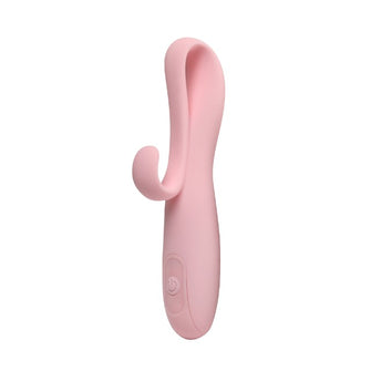 Vibrator cu stimulator INTY TOYS FLARE, din silicon moale, 10 funcții de vibrație, rezistent la apă IPX6, culoare roz