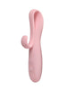 Vibrator cu stimulator INTY TOYS FLARE, din silicon moale, 10 funcții de vibrație, rezistent la apă IPX6, culoare roz