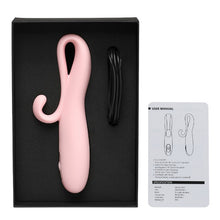 Vibrator cu stimulator INTY TOYS FLARE, din silicon moale, 10 funcții de vibrație, rezistent la apă IPX6, culoare roz