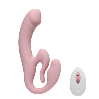 Vibrator INTY TOYS GLOW, pentru stimulare clitoridiană, vaginală și anală, control prin telecomandă, 10 funcții de vibrație, roz