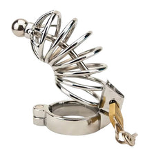 Cușcă pentru penis IMPOUND Corkscrew Male Chastity, pentru castitate bărbați, cu 3 inele pentru penis, din metal, culoare argintiu, diamentru 4.5 cm