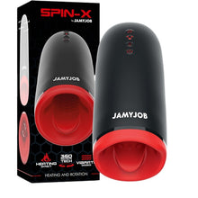 Masturbator automat JAMYJOB Spin-X, funcție de încălzire și rotație 360°, 3 funcții de vibrație, rezistent la apă, negru cu roșu