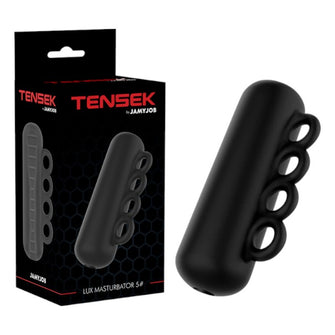 Masturbator manual JAMYJOB Tensek Lux 5, cu mâner tip rozetă, texturat pentru stimulare intensă, din TPE Ultraskyn, negru