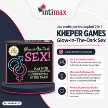 Joc erotic pentru cupluri 2 în 1 KHEPER GAMES Glow-In-The-Dark Sex!, elemente care strălucesc în întuneric, potrivit pentru preludiu, ruletă poziții sexuale, multicolor