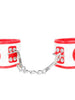 Cătușe sexy asistentă KINK Mini Nurse Wrist Restraints, pentru jocuri erotice, mărime ajustabilă, culoare alb cu roșu