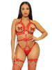 Ham feminin KINK Studded O-Ring Harness Teddy, din piele ecologică, cu chilot detașabil, culoare roșu, mărime S