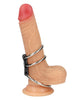 Inel pentru penis KINK Triple Metal Penis Ring, din piele cu 3 inele de metal, pentru jocuri erotice și BDSM, 3.7 - 5 cm, argintiu cu negru