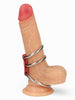 Inel pentru penis KINK Triple Metal Penis Ring, din piele cu 3 inele de metal, pentru jocuri erotice și BDSM, 3.7 - 5 cm, argintiu cu roșu