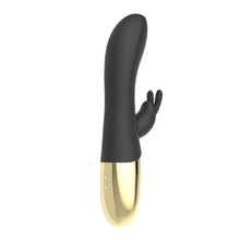 Vibrator LATETOBED Leums Silicone Rabbit, cu stimulator dublu, funcție de încălzire, 10 funcții de vibrație, negru cu auriu