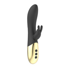 Vibrator LATETOBED Leums Silicone Rabbit, cu stimulator dublu, funcție de încălzire, 10 funcții de vibrație, negru cu auriu