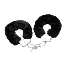 Set 3 accesorii bondage LATETOBED, BDSM Line, catușe pufoase, mască din satin "Be Naughty", pene pentru stimulare senzorială, negru