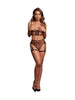 Lenjerie sexy 2 piese LE DÉSIR BY SHOTS Two Piece Set with Open-Cup Bra, design cu inimioare și jartiere, negru cu roșu, mărime universală, model C0813