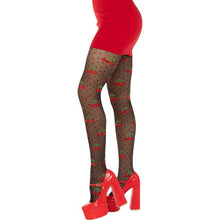 Dresuri LEG AVENUE Cherry Mole Stockings, design cu buline și cireșe roșii, culoare negru, mărime universală