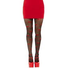 Dresuri LEG AVENUE Cherry Mole Stockings, design cu buline și cireșe roșii, culoare negru, mărime universală