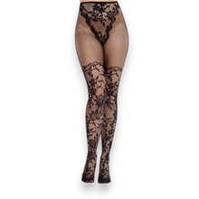 Dresuri sexy LEG AVENUE Dahlia Lace Stockings, design cu plasă și dantelă florală, negru, mărime universală (9237)