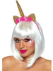Bentiță LEG AVENUE Unicorn Flower Headband, design cu corn de unicorn și flori, culoare auriu cu roz