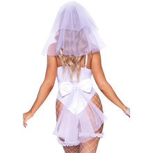 Costum de mireasă LEG AVENUE Blushing Bride Bodysuit, set de 4 piese cu body, fustă, portjartier și voal, mărime XS, alb