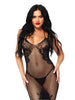 Rochie sexy LEG AVENUE Sexy Seamless Net and Lace Black Dress, lenjerie erotică din plasă și dantelă, negru, mărime universală, model 86064