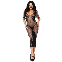 Rochie sexy LEG AVENUE Sexy Seamless Net and Lace Black Dress, lenjerie erotică din plasă și dantelă, negru, mărime universală, model 86064