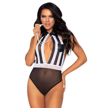 Lenjerie erotică LEG AVENUE Referee Teddy and Whistle, costum sexy arbitru pentru roleplay, fluier inclus, culoare negru, marime universală