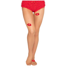 Dresuri plasă fină LEG AVENUE Tights with Kisses, model cu buze roșii, culoarea pielii, marime universală