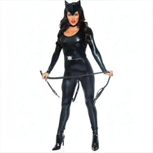 Lenjerie erotică 3 piese LEG AVENUE Feline Femme Fatale Catsuit, costum sexy pentru roleplay, urechi de pisică, coadă, negru, mărimea S