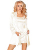 Lenjerie sexy 3 piese LIVCO CORSETTI Jacqueline Ecru, set cu halat, rochie și chilot tanga din satin, culoare alb, mărime L/XL