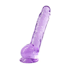 Dildo LOLA Intergalactic Luminous Purple, cu bază cu ventuză pentru fixare, compatibil cu hamuri strap-on, lungime 14 cm, mov transparent