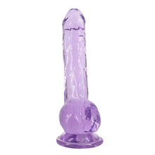 Dildo LOLA Intergalactic Luminous Purple, cu bază cu ventuză pentru fixare, compatibil cu hamuri strap-on, lungime 14 cm, mov transparent