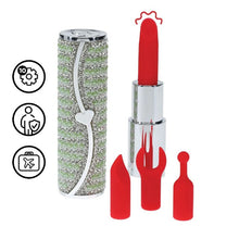 Stimulator clitoris LOVELINE Candy, în formă de ruj, design elegant, capete interschimbabile din silicon, 5 funcții de vibrație, culoare verde