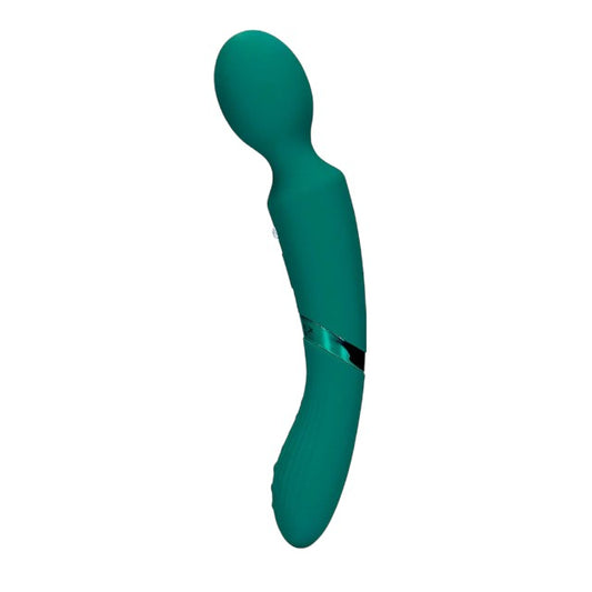 Aparat de masaj dublu LOVELINE Double-Sided Vibrating Wand, pentru corp și punctul G, 10 funcții de vibrație, verde