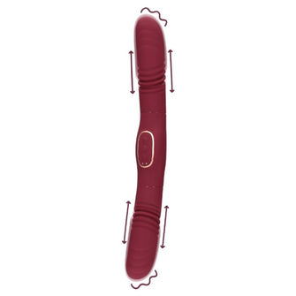 Vibrator dublu LOVELINE Double-Sided Thrusting Vibrator, cu funcție de penetrare automată, 30 funcții de vibrație, 33 cm, roșu