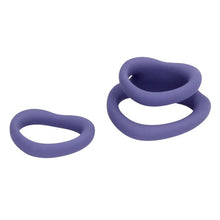 Set inele pentru penis LOVELINE Heart Cockring Set, 2 inele din silicon ultra-moale, în formă de inimă, diametre 2.9 - 3.9 cm, mov