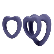 Set inele pentru penis LOVELINE Heart Cockring Set, 2 inele din silicon ultra-moale, în formă de inimă, diametre 2.9 - 3.9 cm, mov