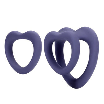 Set inele pentru penis LOVELINE Heart Cockring Set, 2 inele din silicon ultra-moale, în formă de inimă, diametre 2.9 - 3.9 cm, mov
