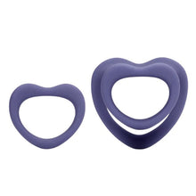 Set inele pentru penis LOVELINE Heart Cockring Set, 2 inele din silicon ultra-moale, în formă de inimă, diametre 2.9 - 3.9 cm, mov