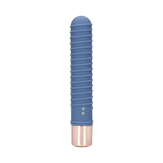 Vibrator LOVELINE Ribbed Mini Vibrator, cu striații pentru stimulare versatilă, 10 funcții de vibrație, lungime 14.1 cm, albastru