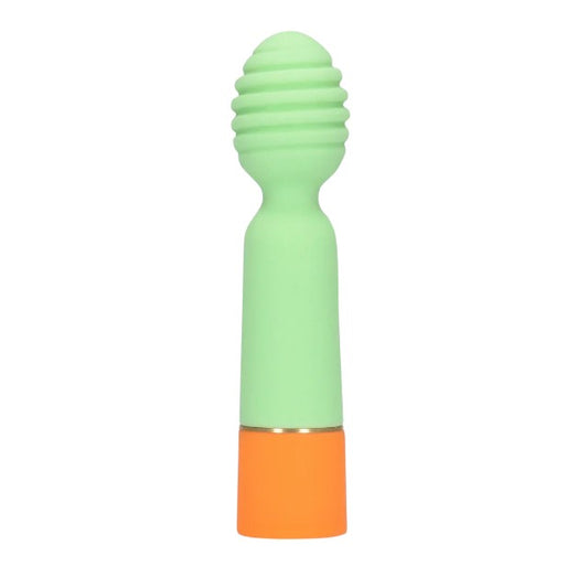 Vibrator LOVELINE Ribbed Mini Vibrator with USB Charger, cu striații pentru stimulare versatilă, 10 funcții de vibrație, 12.2 cm, verde