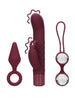 Set jucării LOVELINE (S)Explore Toy Kit For Her, cutie cadou cu vibrator rabbit mini, plug anal și bile kegel, culoare roșu